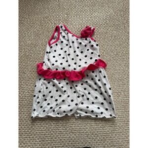 Buster Brown Girls Polka Dot Romper White Pink Ruffle Size 5 90's vintage jumper